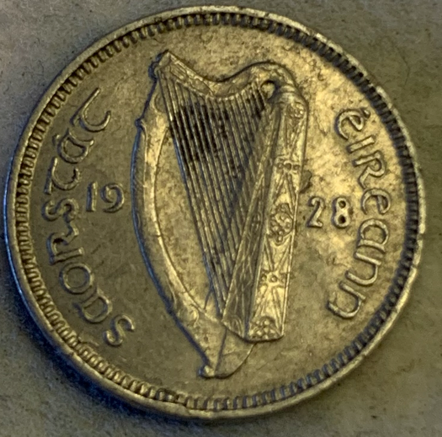 Rare 1928 Ireland 3 Pence - Almost 100 Years Old, UNC Condition