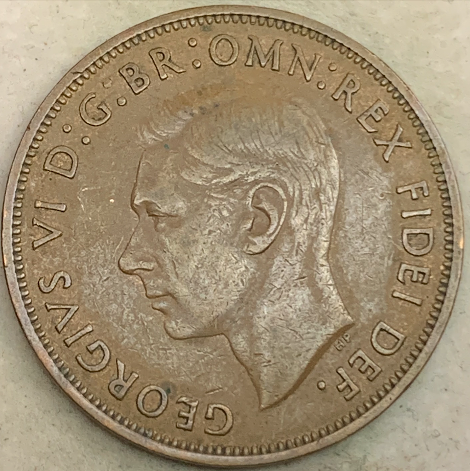 1949 UK 1 Penny - Rare Bronze Coin, King George VI, Limited Mintage