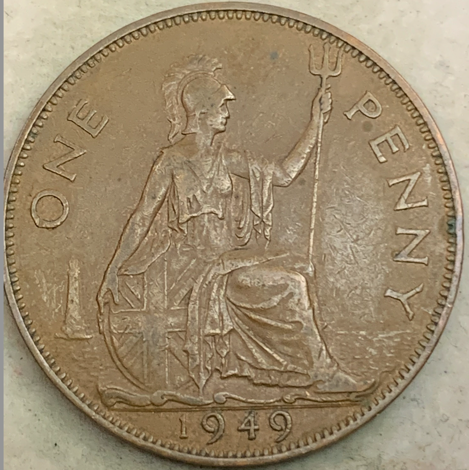 1949 UK 1 Penny - Rare Bronze Coin, King George VI, Limited Mintage