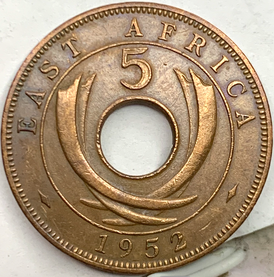 Collectible 1952 British East Africa 5 Cents, Only 11.2 Million Minted