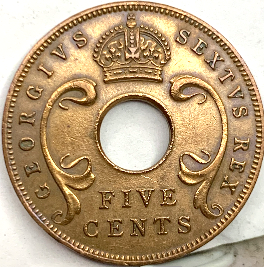 Collectible 1952 British East Africa 5 Cents, Only 11.2 Million Minted