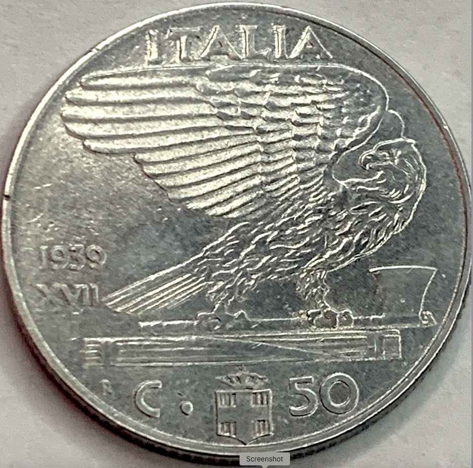 Rare 1939 Italy 50 Centesimi Coin - Non-Magnetic Stainless Steel, Only 9.3M Minted