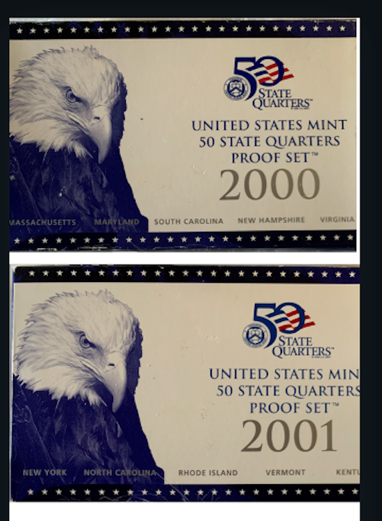 2000-S / 2001-S US Mint 50 State Quarters Proof Sets – Original Boxes/ COAs – Rare Collectibles”