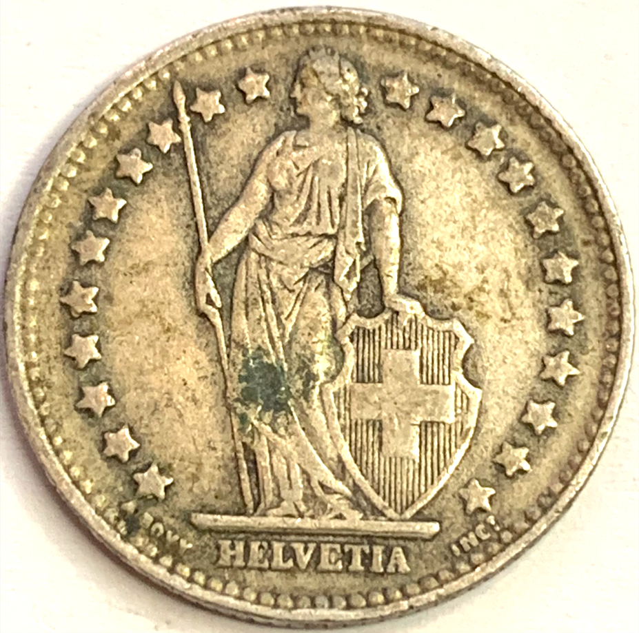 Historic Swiss 1 Franc Coin - Rare Confederate Helvetica Piece