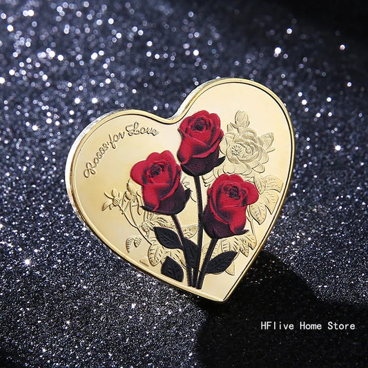 Romantic Red Rose Commemorative Coin - Ideal Wedding & Engagement Decoration"