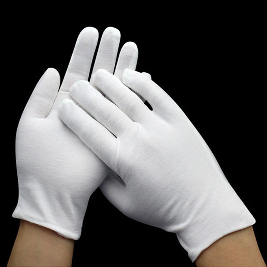 12 Pairs White Cotton Gloves - Moisturizing, Washable, Jewelry & Coin Handling