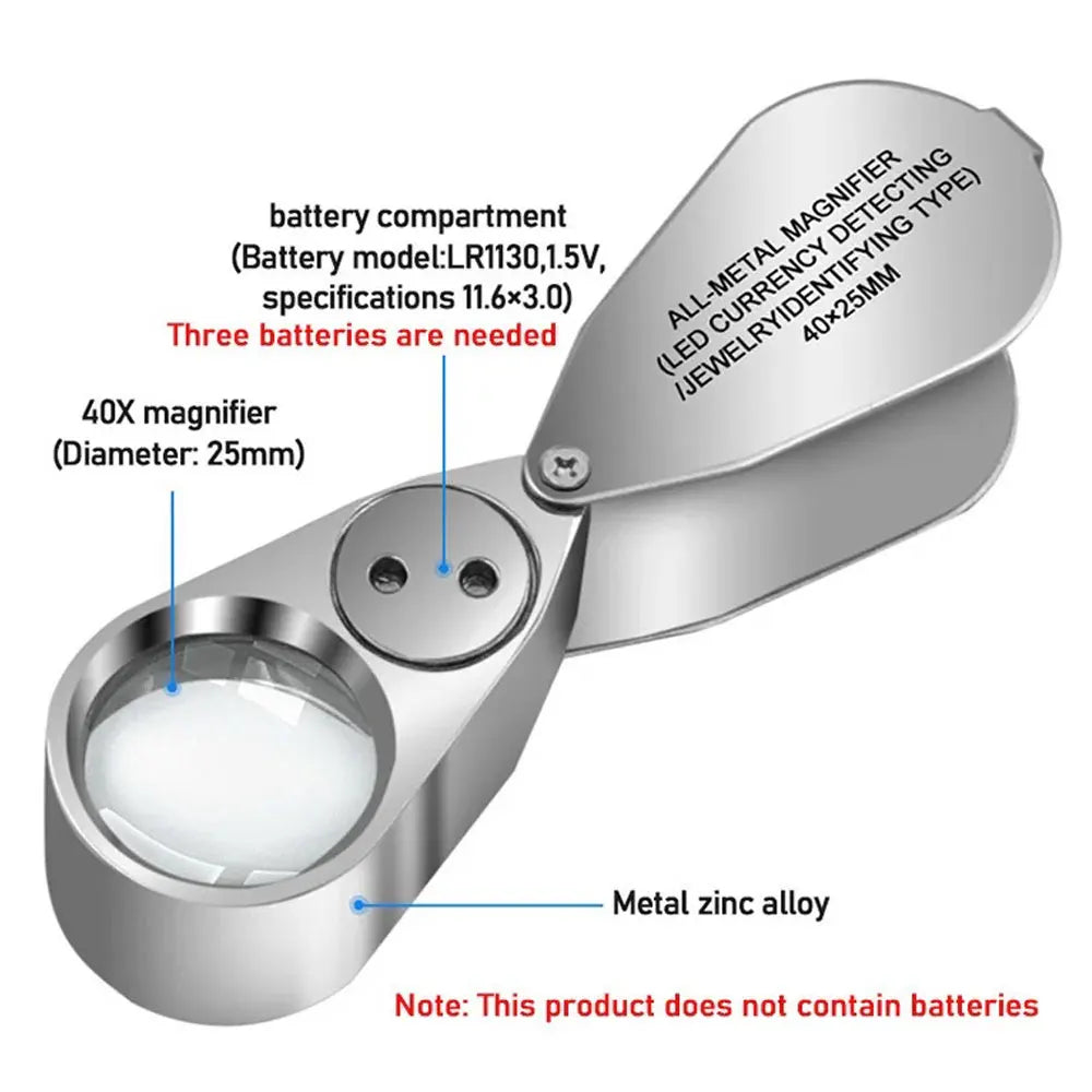 Multifunctional 40X Jewelry Magnifier - LED & UV Light, Folding Design"