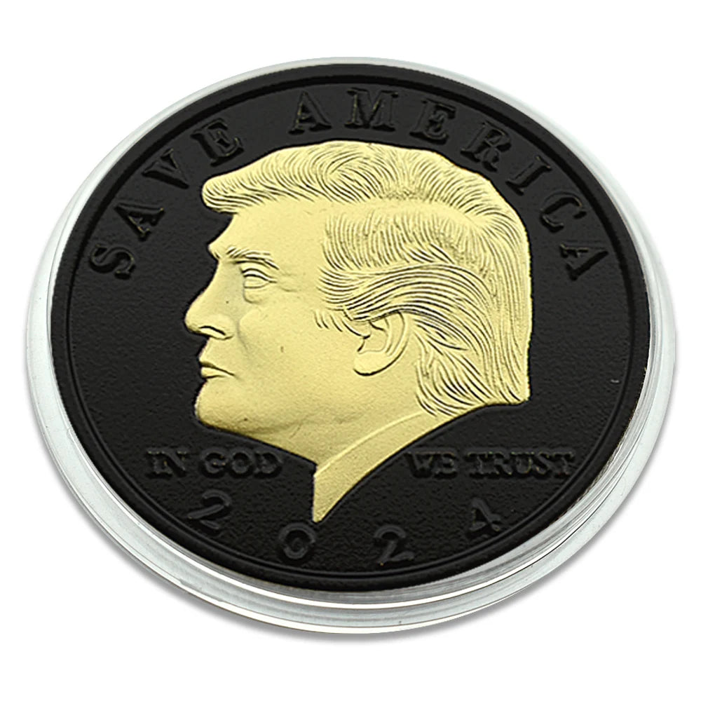 Donald Trump Black Embossed Challenge Coin – Fight for USA, Gold-Plated