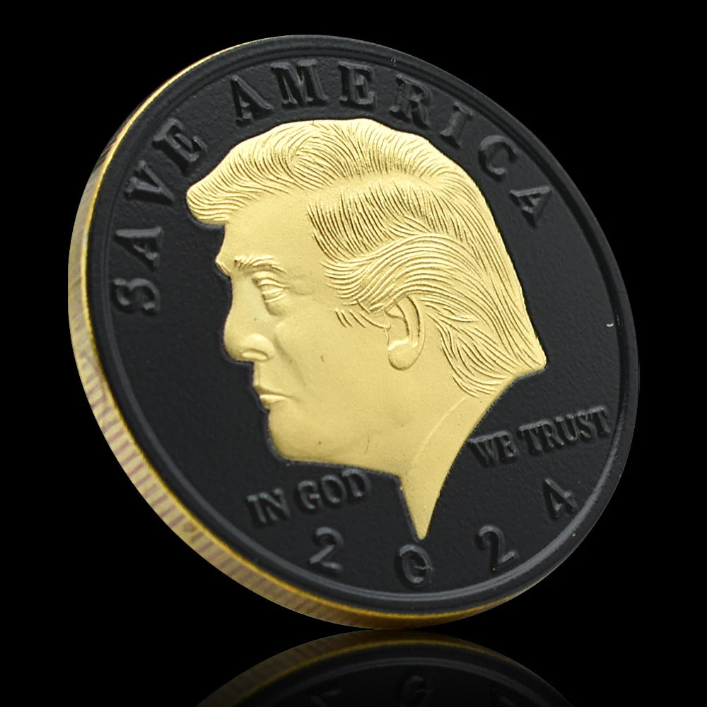 Donald Trump Black Embossed Challenge Coin – Fight for USA, Gold-Plated