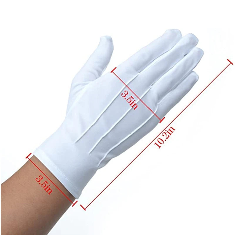 White Formal Cotton Gloves for Tuxedo, Parade, Ceremony, Cosplay - 4PCS