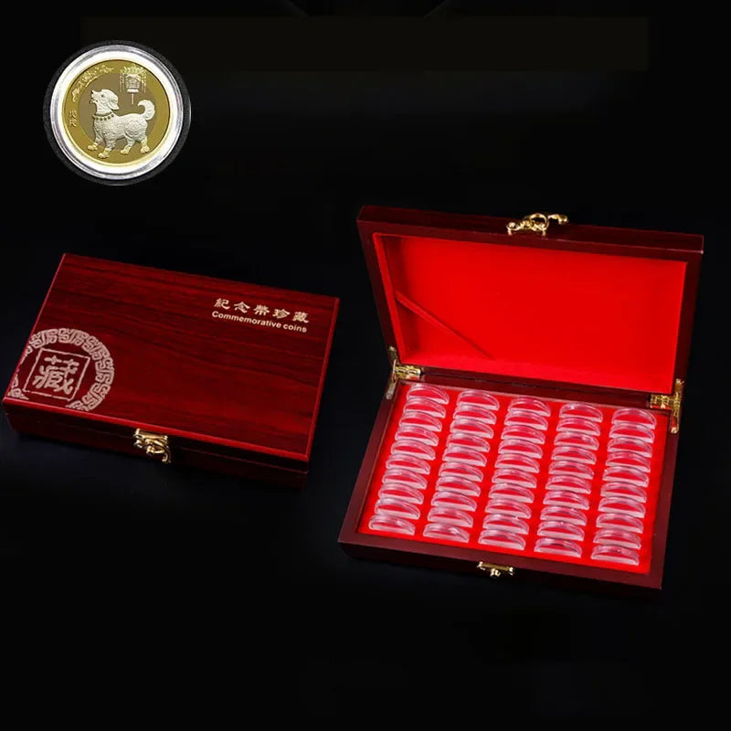 High-Quality Wooden Coin Storage Box with Adjustable Pads - 50pcs Set"