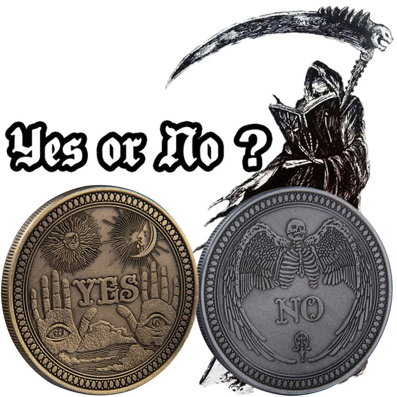 Gothic Yes/No Prediction Coin - All Seeing Eye & Death Angel Design"