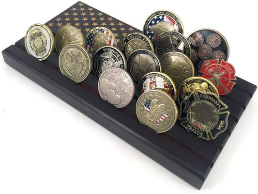 WOERDA American Flag 6 Row Challenge Coin Display Stand Case Military Coin Holder Display