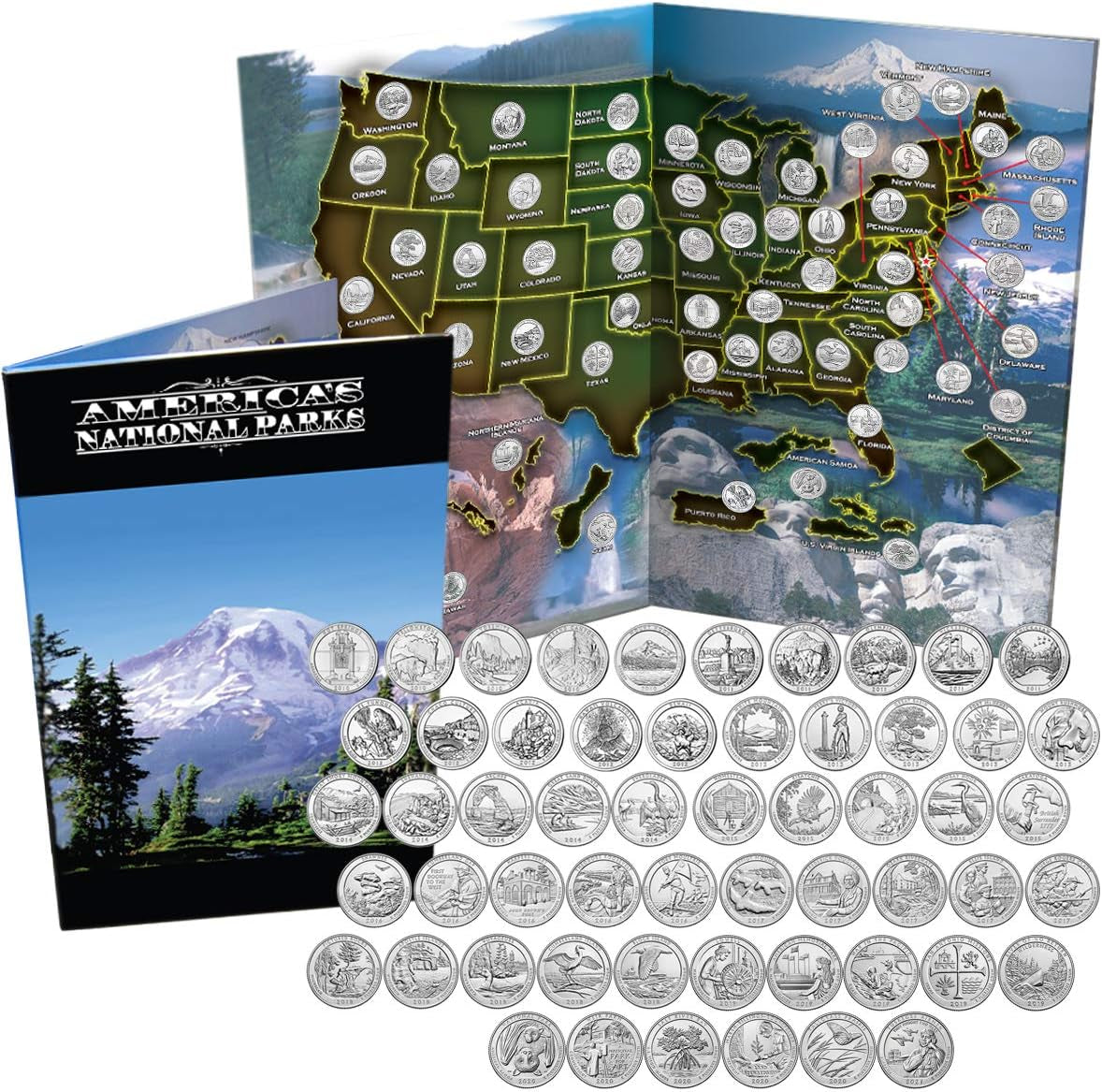 National Park Quarters Complete Date Set America the Beautiful Coins in Deluxe Color Book