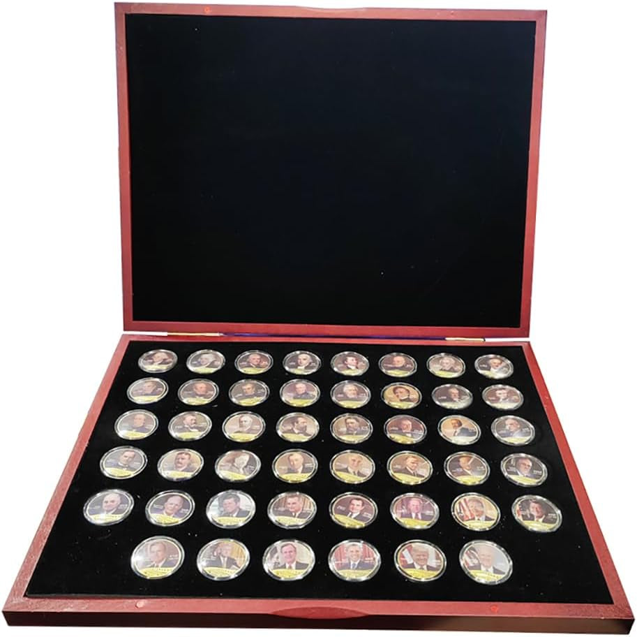 All 46 US President Commemorative 46-Coin Full Set Colorized Gold Plated Coin with Box,A Great Gift for Coin Collecting Starter Holders,Husband, Father, Friends,Fans,Father'S Day