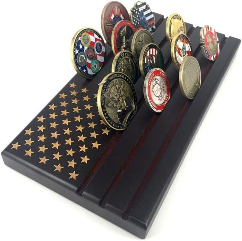 WOERDA American Flag 6 Row Challenge Coin Display Stand Case Military Coin Holder Display