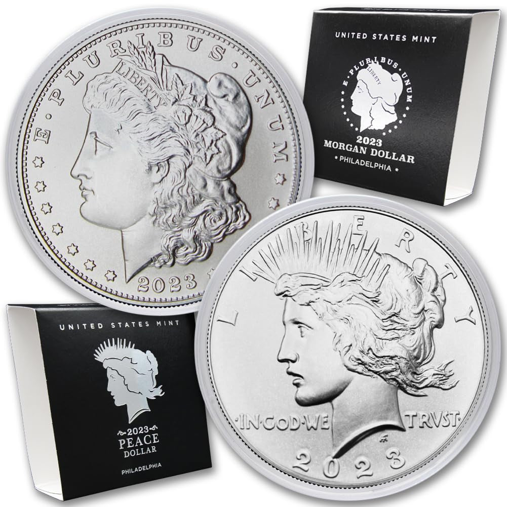 2023 Set of (2) Silver Morgan and Peace Dollar Coins Brilliant Uncirculated with Original Government Packaging with Certificate of Authenticity $1 BU