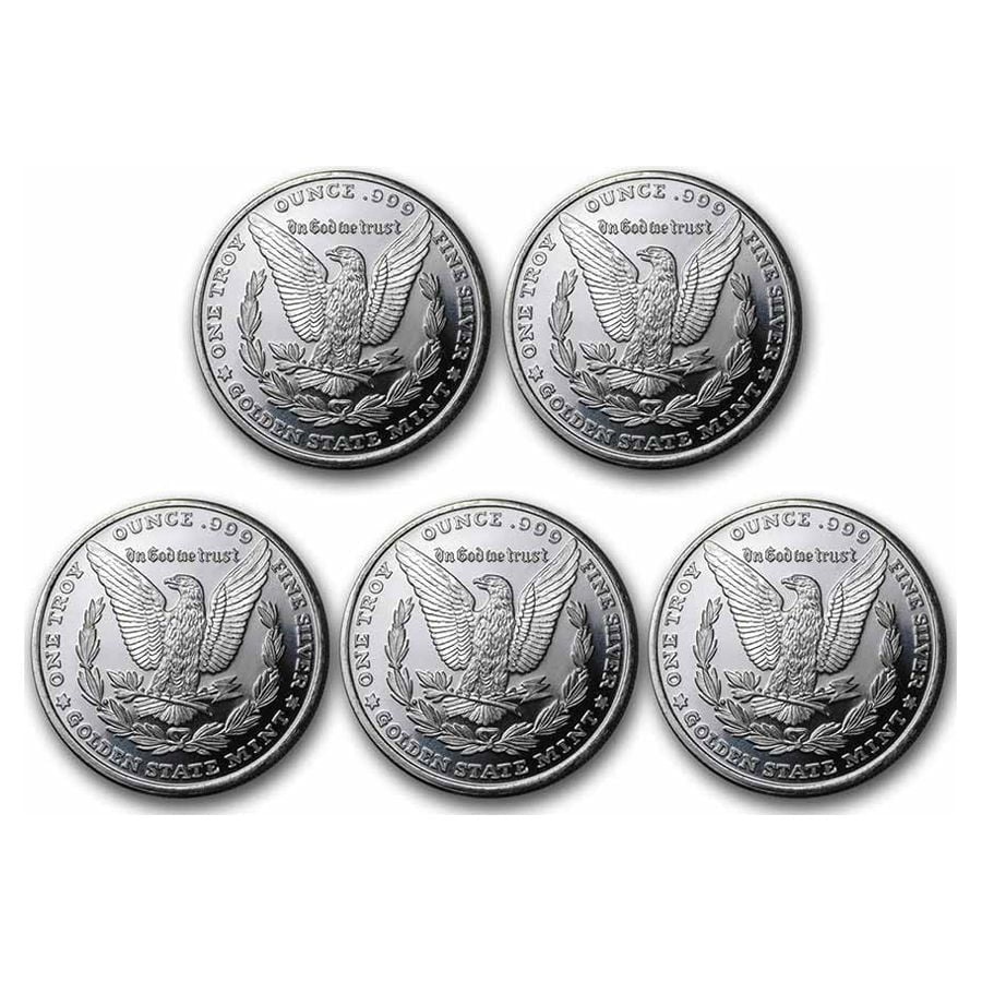 1 Oz Silver round - Morgan Dollar Design - (Lot of 5)