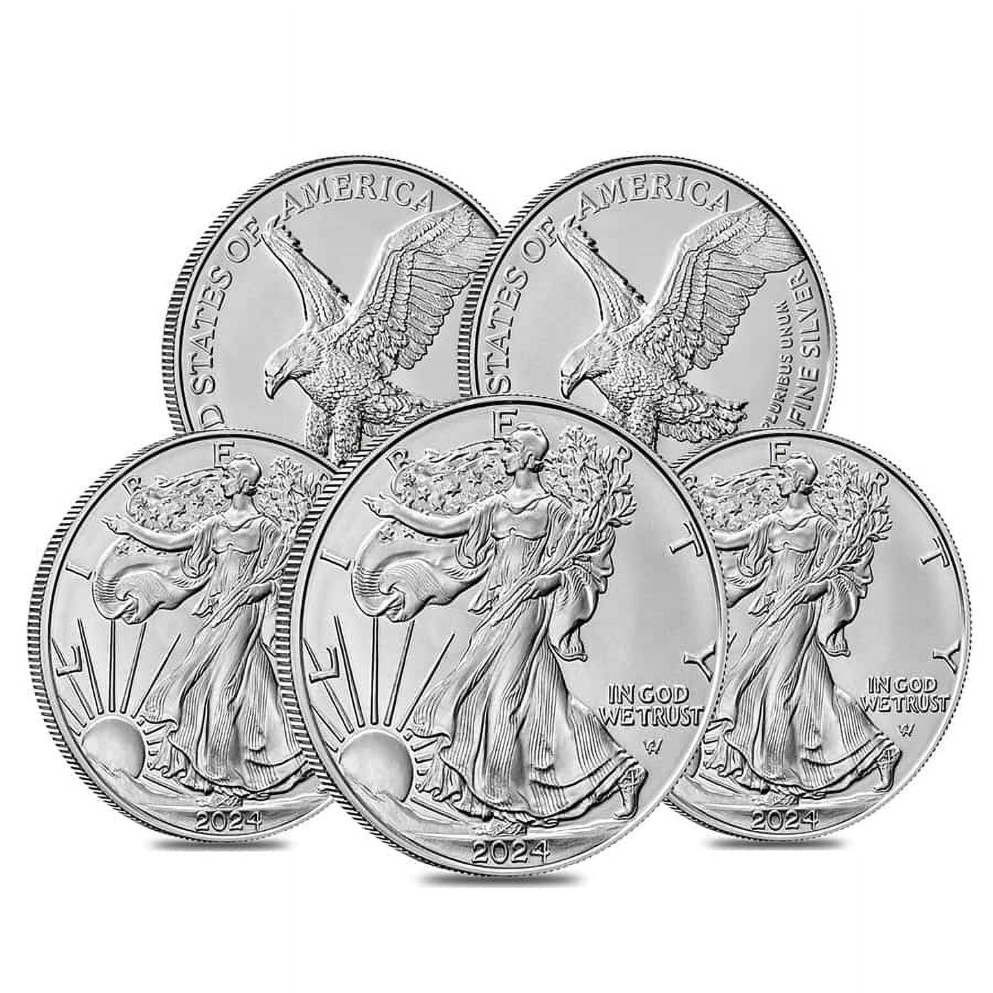 Lot of 5 - 2024 1 Oz Silver American Eagle $1 Coin BU