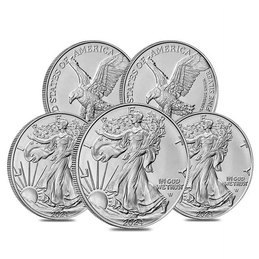 Lot of 5 - 2024 1 Oz Silver American Eagle $1 Coin BU