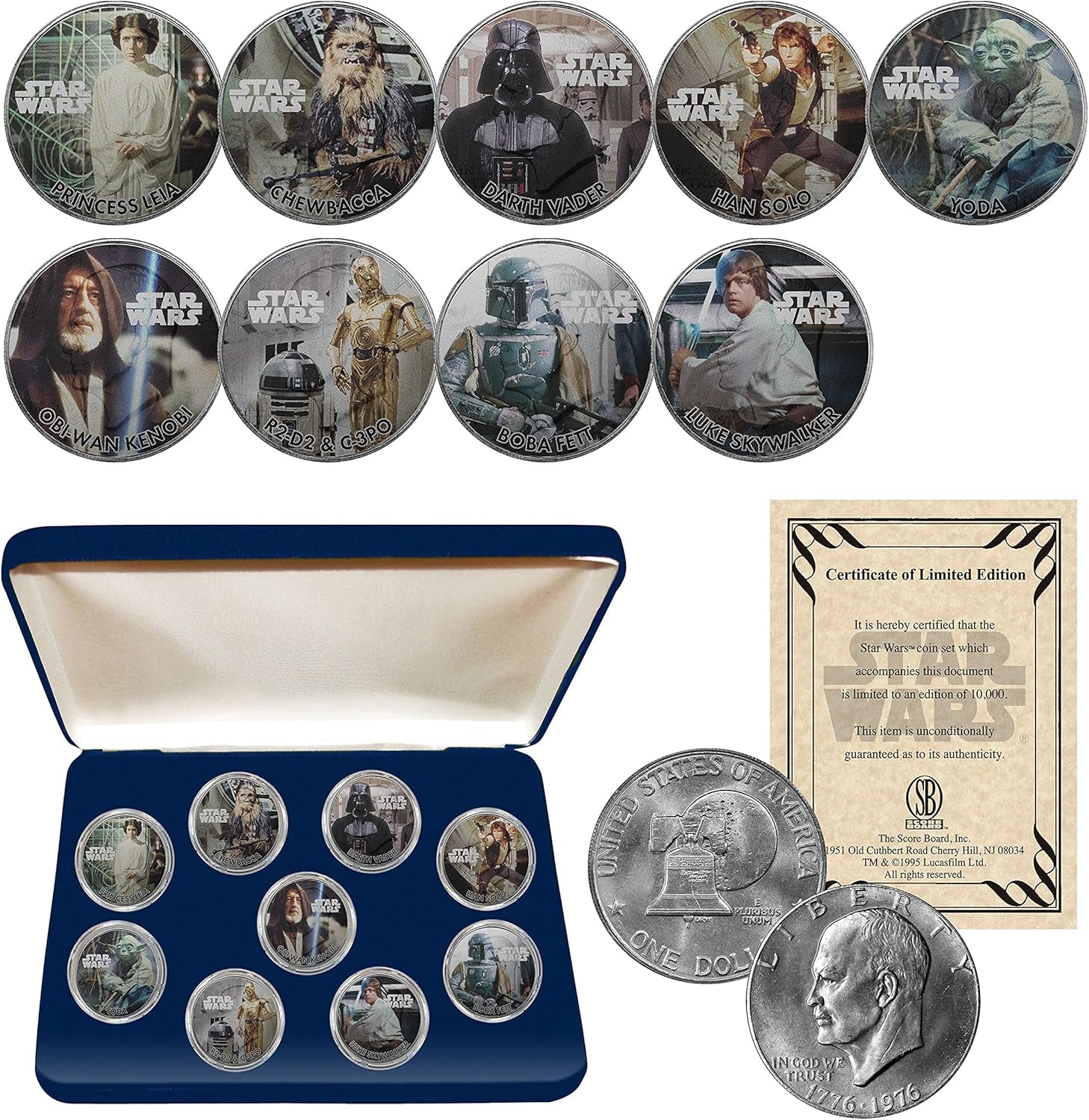 Star Wars Genuine 1976 Eisenhower Dollar 9-Coin Collectors Set with Box - Officially Licensed