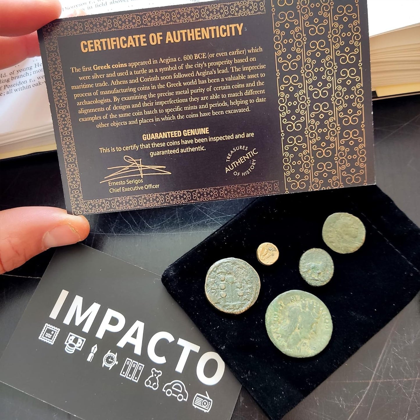 IMPACTO COLECCIONABLES - Authentic Collector'S Coins in Velvet Pouch - Ancient Greece Collection - Ancient Greece Coins - Limited Edition with Certificate of Authenticity