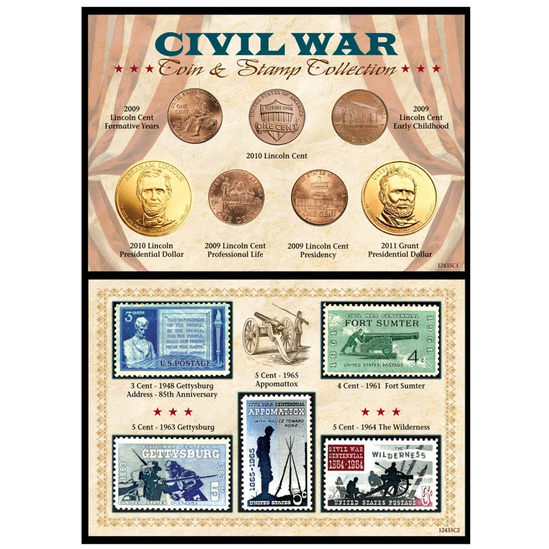 Civil War Coin and Stamp Framed Memorabilia