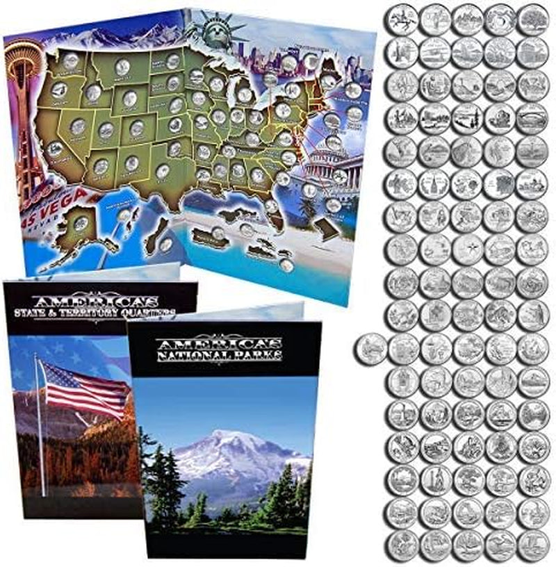 FCM State Quarters 1999-2009 & National Park Quarters 2010-2021 in a Map Book. Complete Set