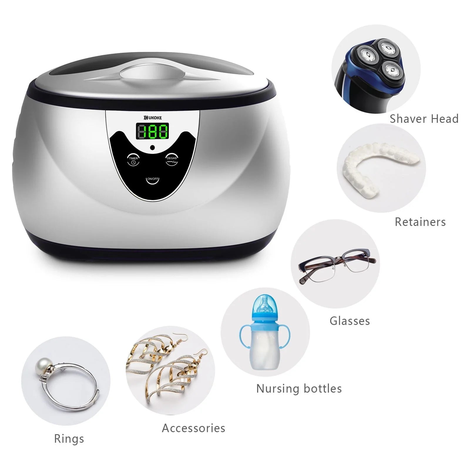 Ultrasonic Cleaner, UKOKE UUC06S Professional Ultrasonic Jewelry Cleaner with Timer, Portable Household Ultrasonic Cleaning Machine, Electronics Eyeglasses Watch Ring Diamond Retainer Denture Clean