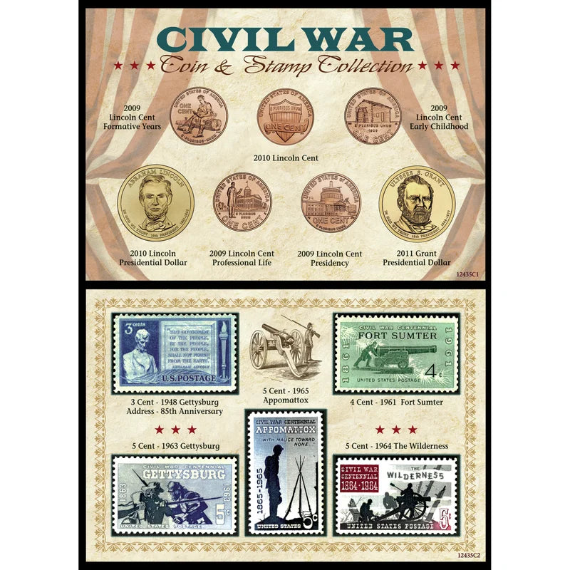 Civil War Coin and Stamp Framed Memorabilia