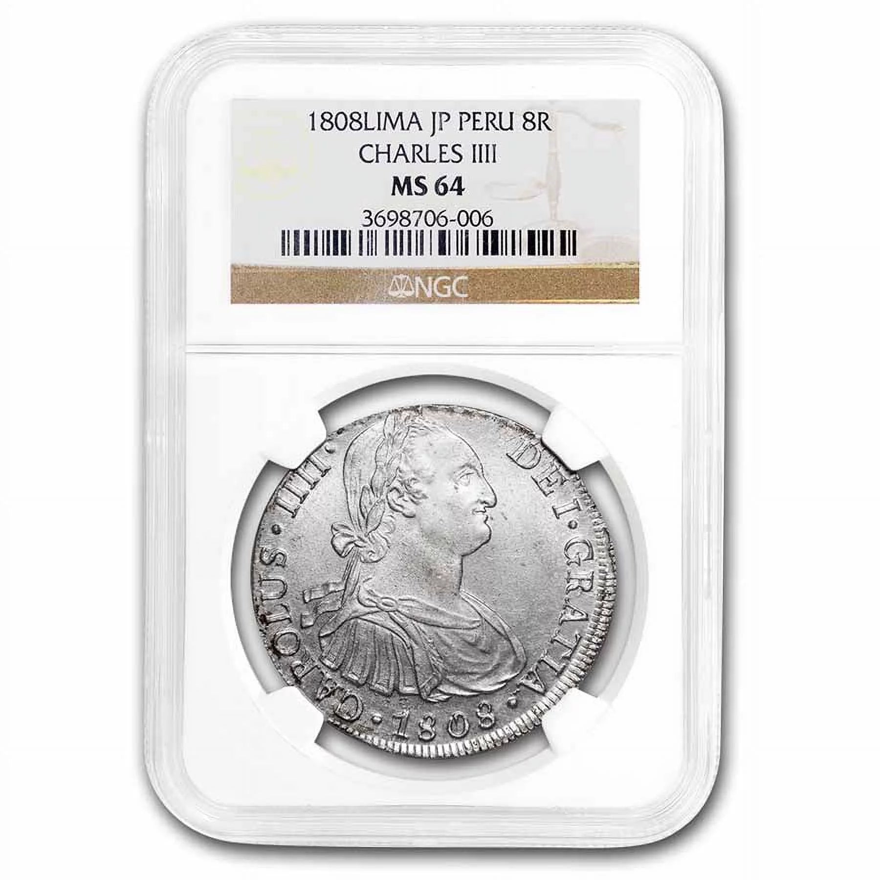 1808-LIMA JP Peru Silver 8 Reales MS-64 NGC