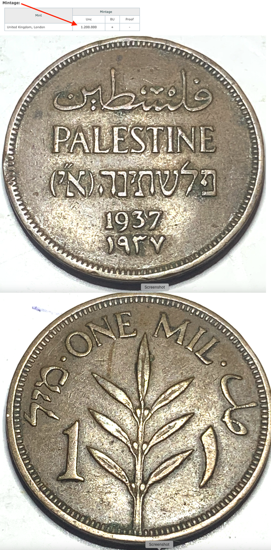 Rare 1937 British Palestine 1 Mil Coin – Only 1.2 Million Minted!