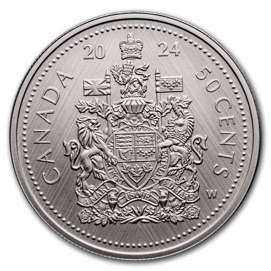 2024 Canada 1 Oz Silver 50 Cent Tribute: W Mint Mark Coat of Arms