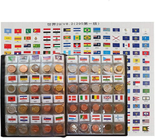 Coin Collection Starter Kit 180 Countries Coins/100% Original Genuine/World Coin with Leather Collecting Album Taged by Country Name and Flags/Coin Holder Collection Storage Classic Gifts