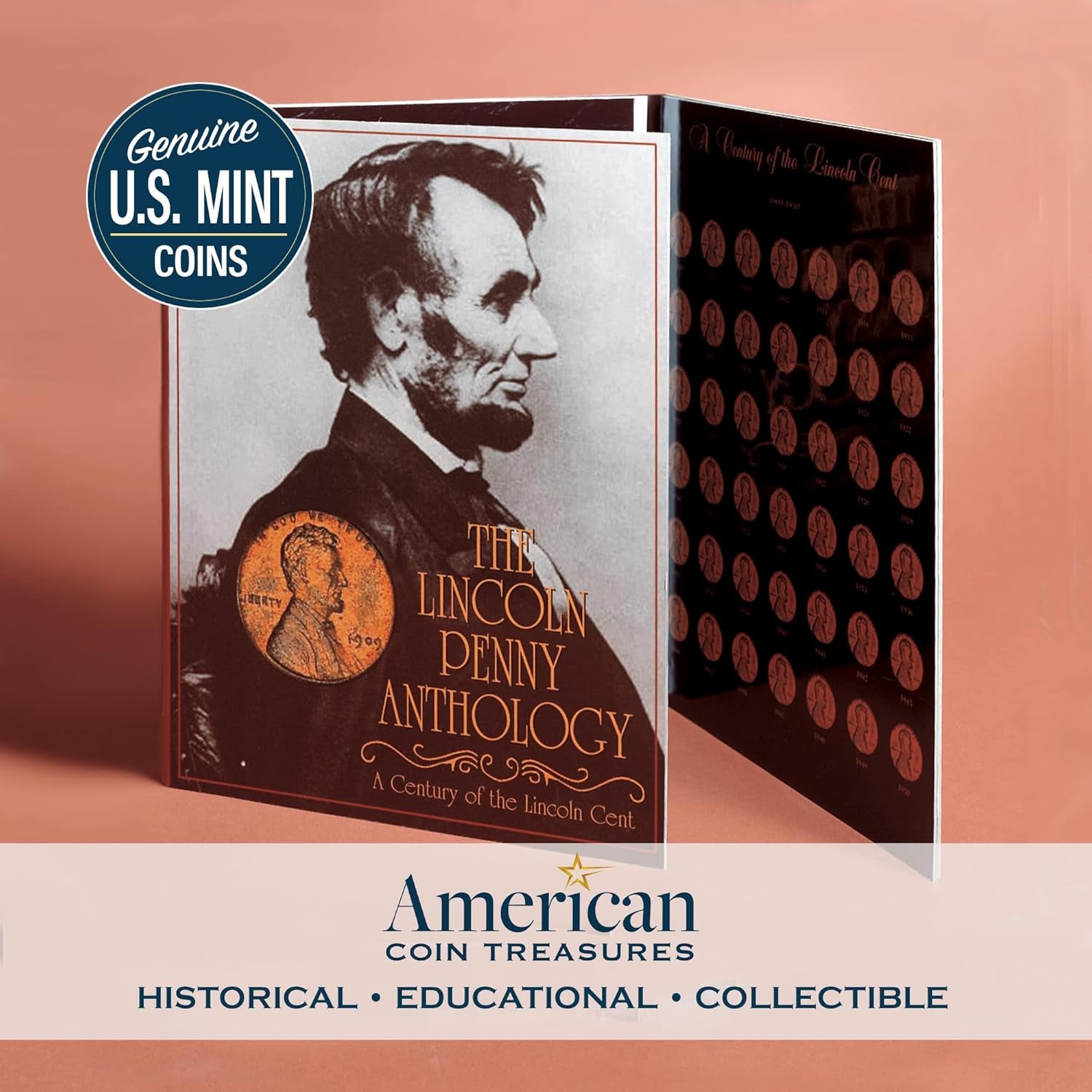 American Coin Treasures Lincoln Penny Anthology Coffee Table Book and Coin Set| 1909 to 1999 Wheat and Memorial Cents | Certificate of Authenticity | Collectible Coins 20Th Century |