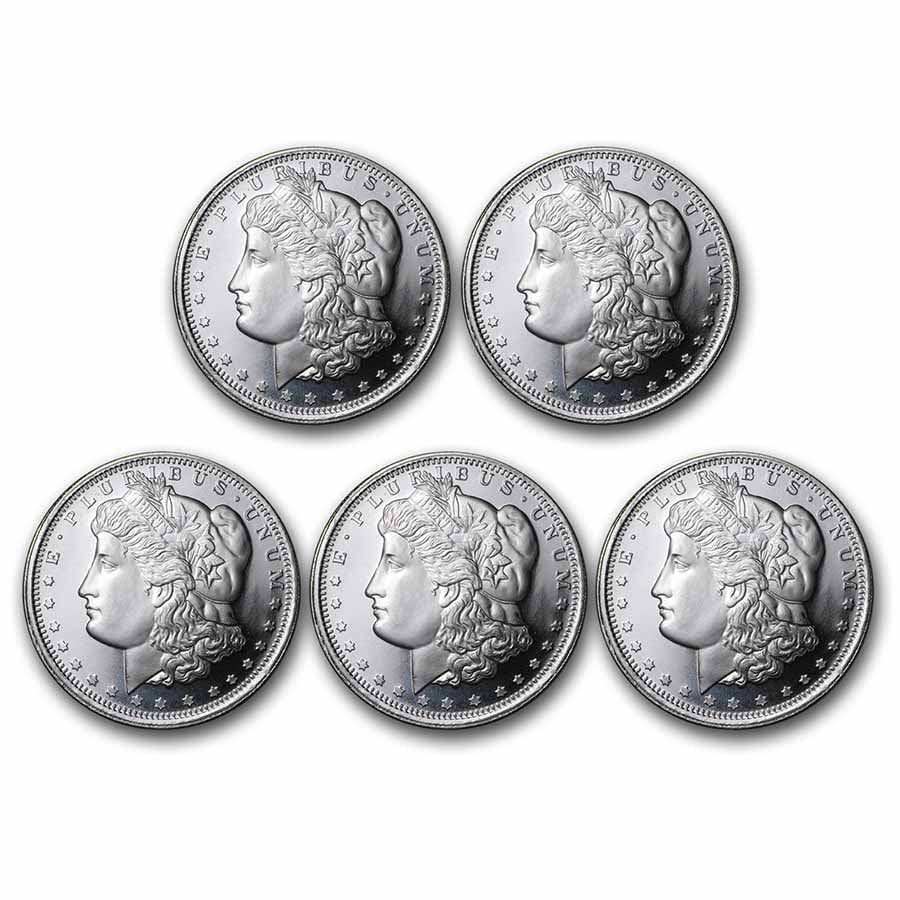 1 Oz Silver round - Morgan Dollar Design - (Lot of 5)