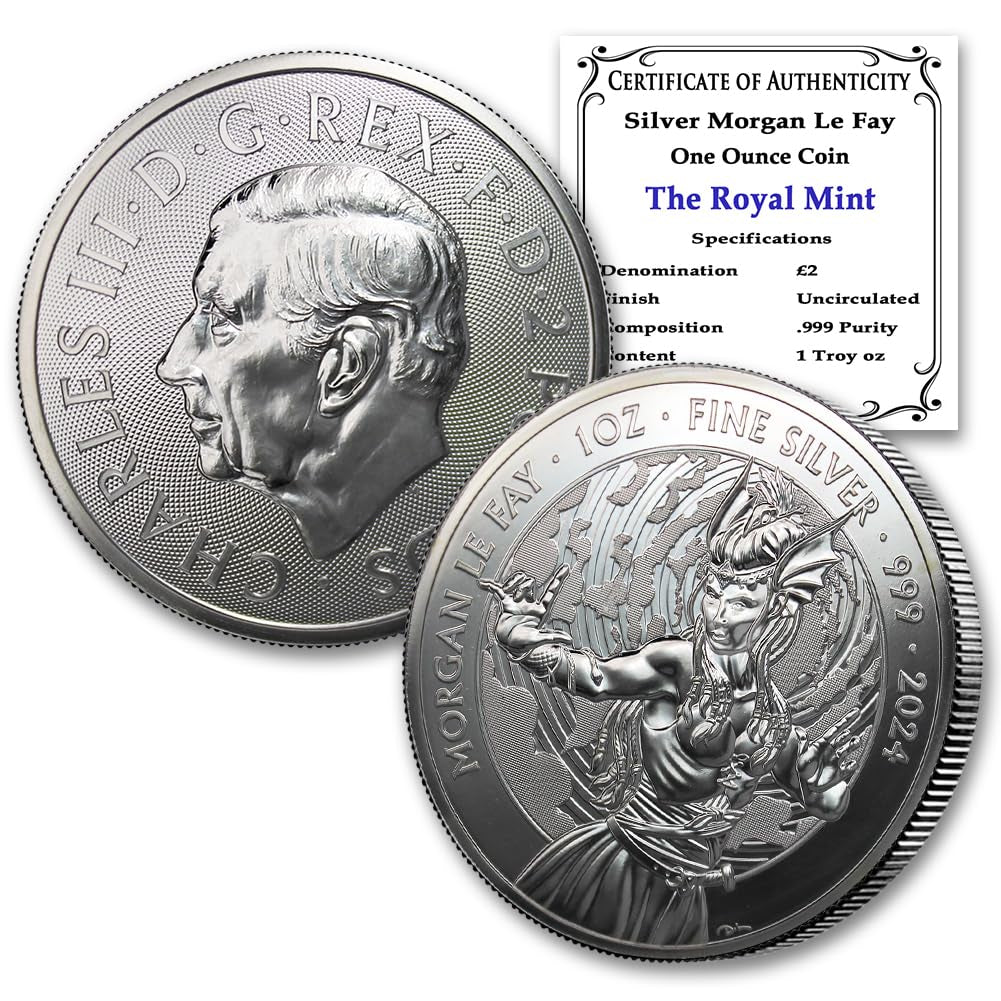 2024-1 Oz British Silver Morgan Le Fay Coin by the Royal Mint Brilliant Uncirculated with Certificate of Authenticity £2 Seller BU