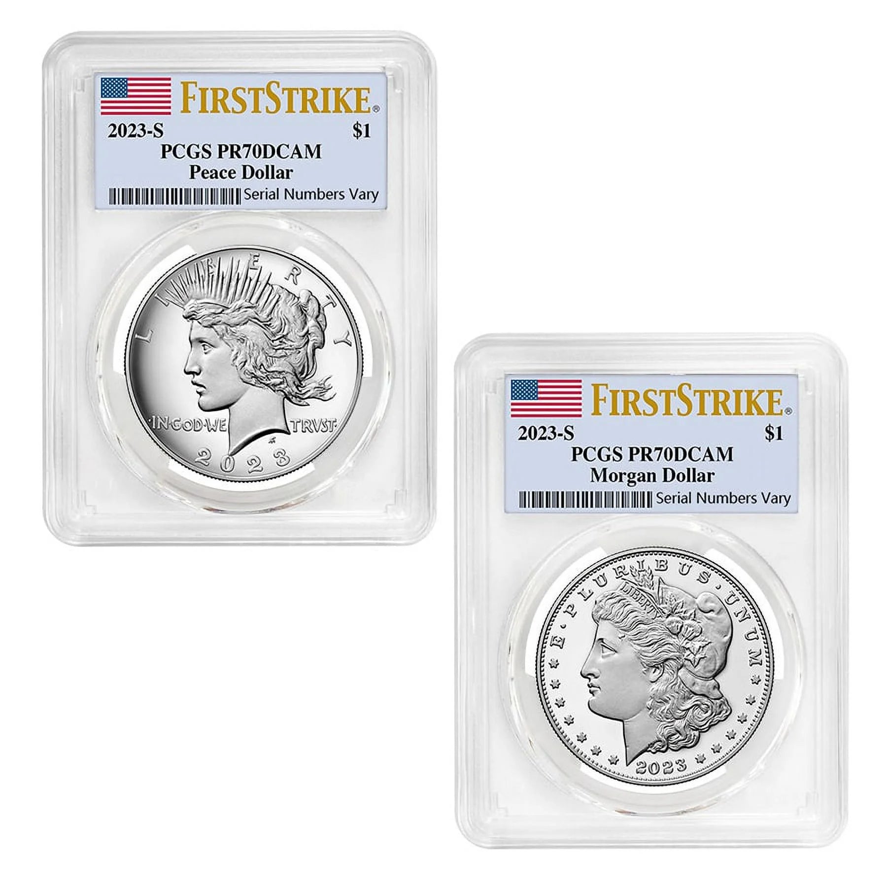 2023-S Morgan and Peace Silver Dollar Proof 2-Coin Set PCGS PF 70 FS