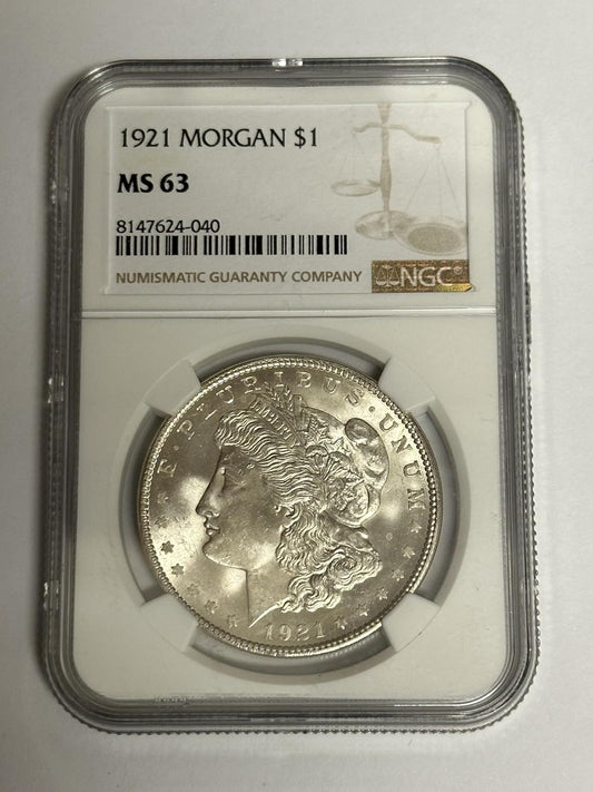 1921 No Morgan Silver Dollar $1 NGC MS-63