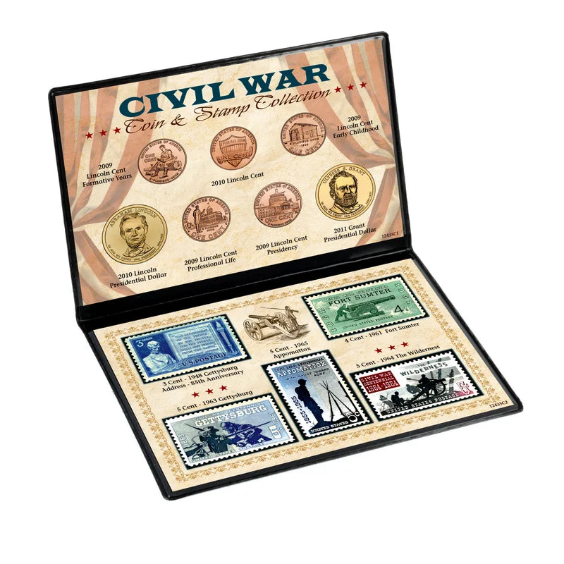 Civil War Coin and Stamp Framed Memorabilia