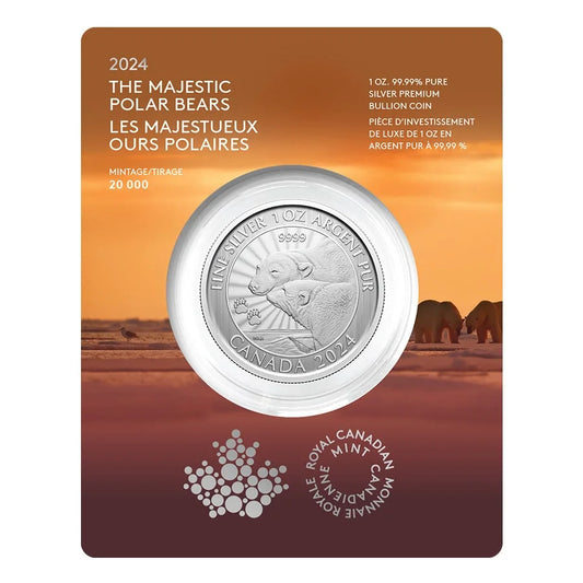 2024 Canada 1 Oz the Majestic Polar Bears Silver Coin