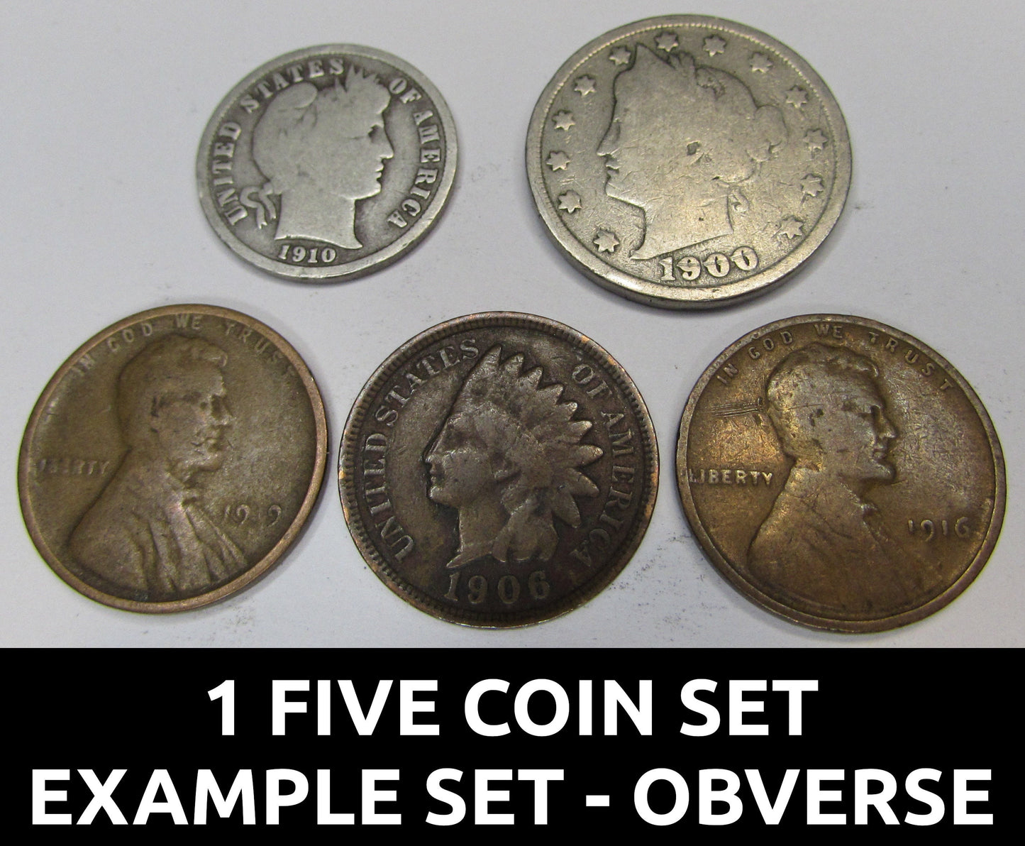 Five 100 Year Old US Coins - Obsolete Coin Collection - Silver Dime + Bonus