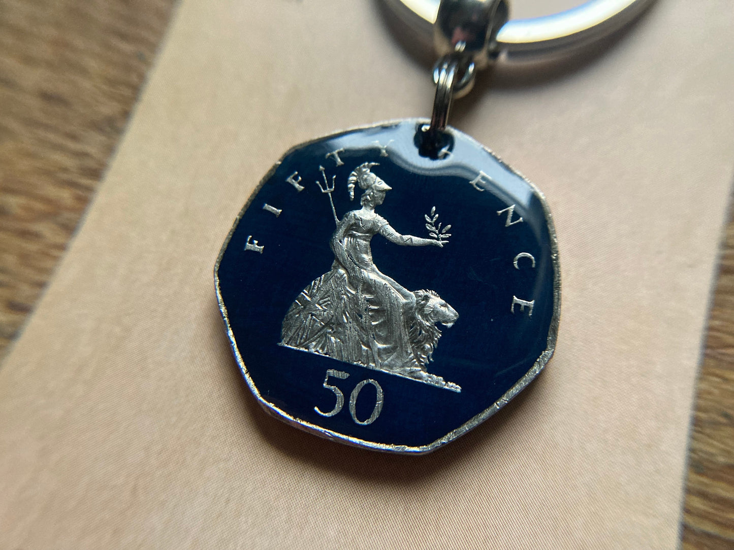 Queen Elizabeth II Coin Keyring / 1981 1982 1983 / Old 50P Keyring / Britain / Painted British Coin Keyring