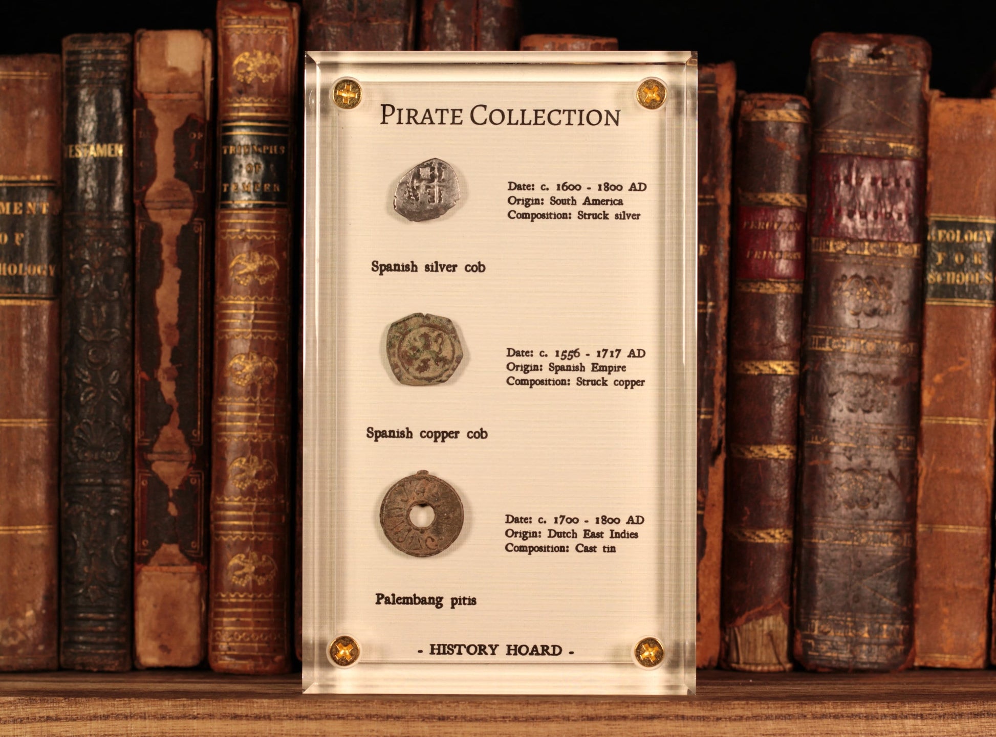 The Pirate Collection, Set of Three Genuine Antique Coins - Spanish & Dutch East Indies - 1500S to 1700S - with Display Case - History Hoard