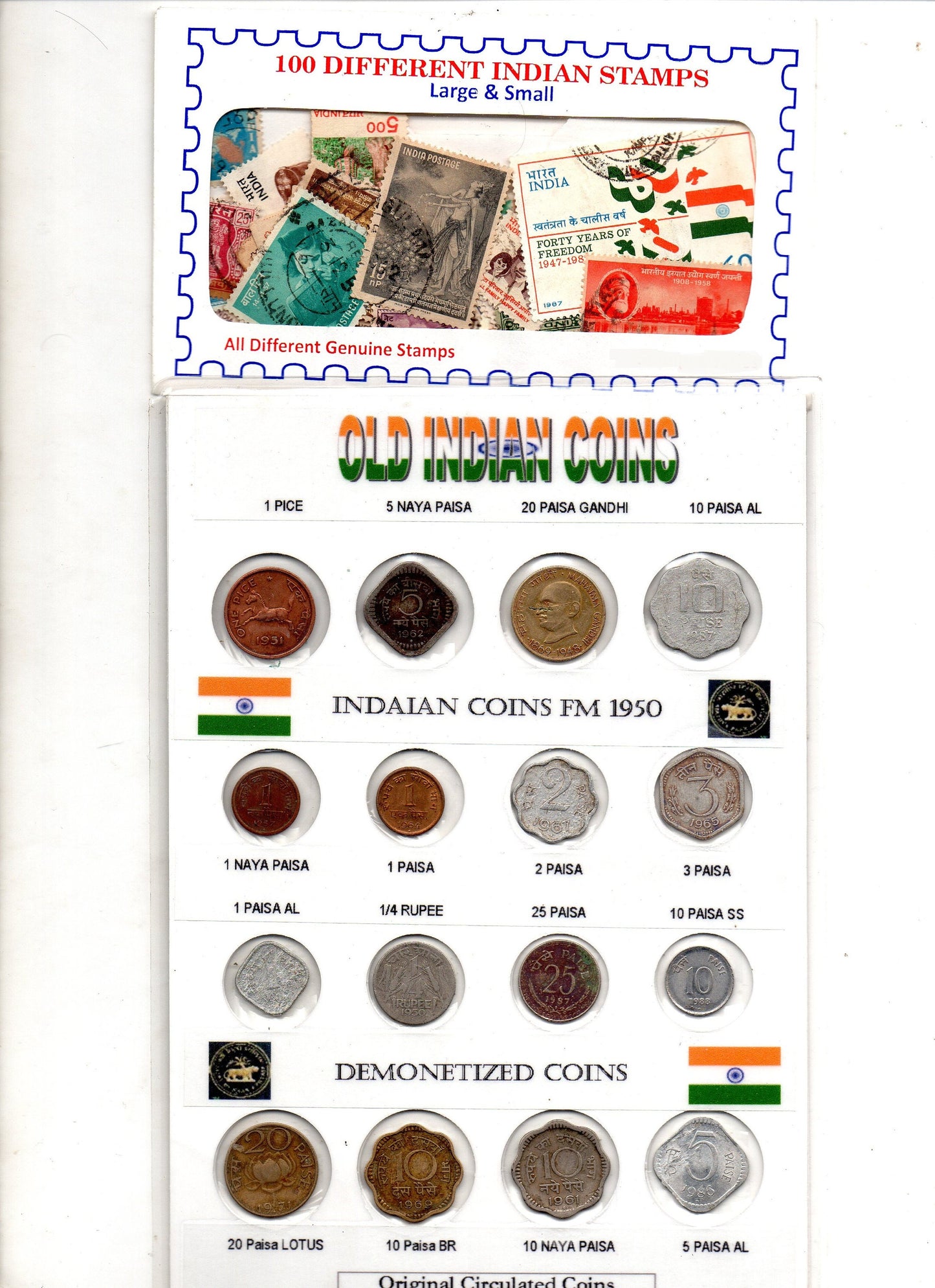 1901-70 British India 16 PCS Different Old Antique Original KG V V1 Gandhi Rare Coins Set Lot