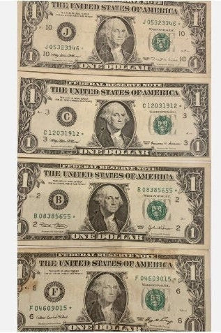 4 Rare Star Note 1 Dollar Bills from 1995, 1999, 2003, and 2006!