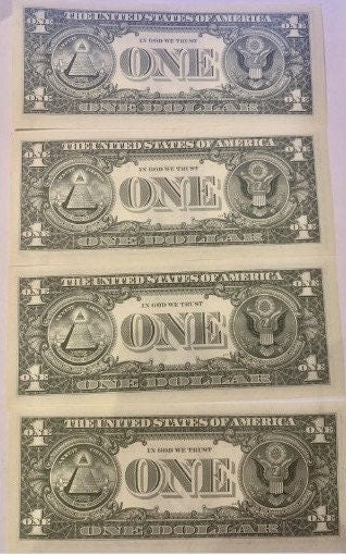 4 Consecutive Uncirculated 1995 1 Dollar Bills!