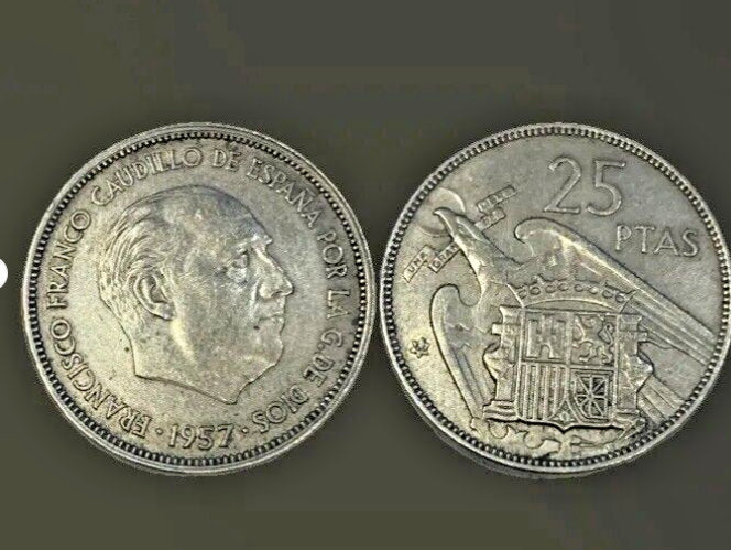 Own a Piece of History: 1957 Spain 25 Pesetas and 5 Pesetas Coins