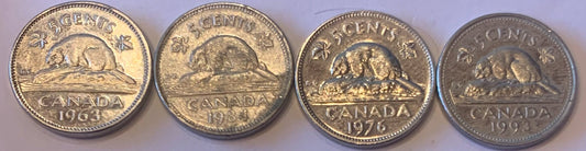 Vintage Canadian 5-Cent Coin Collection ( 7 Pcs )