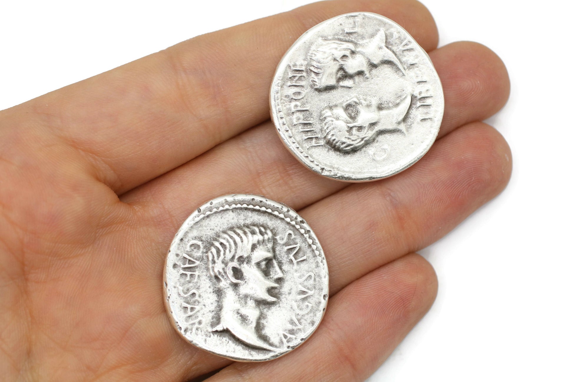 Caesar Avgvstvs Ancient Roman Emperor Coins Replica Antique Silver Coins, 30 Mm Roman Empire Artifact, Ancient Greek Rome Art Coins, HST